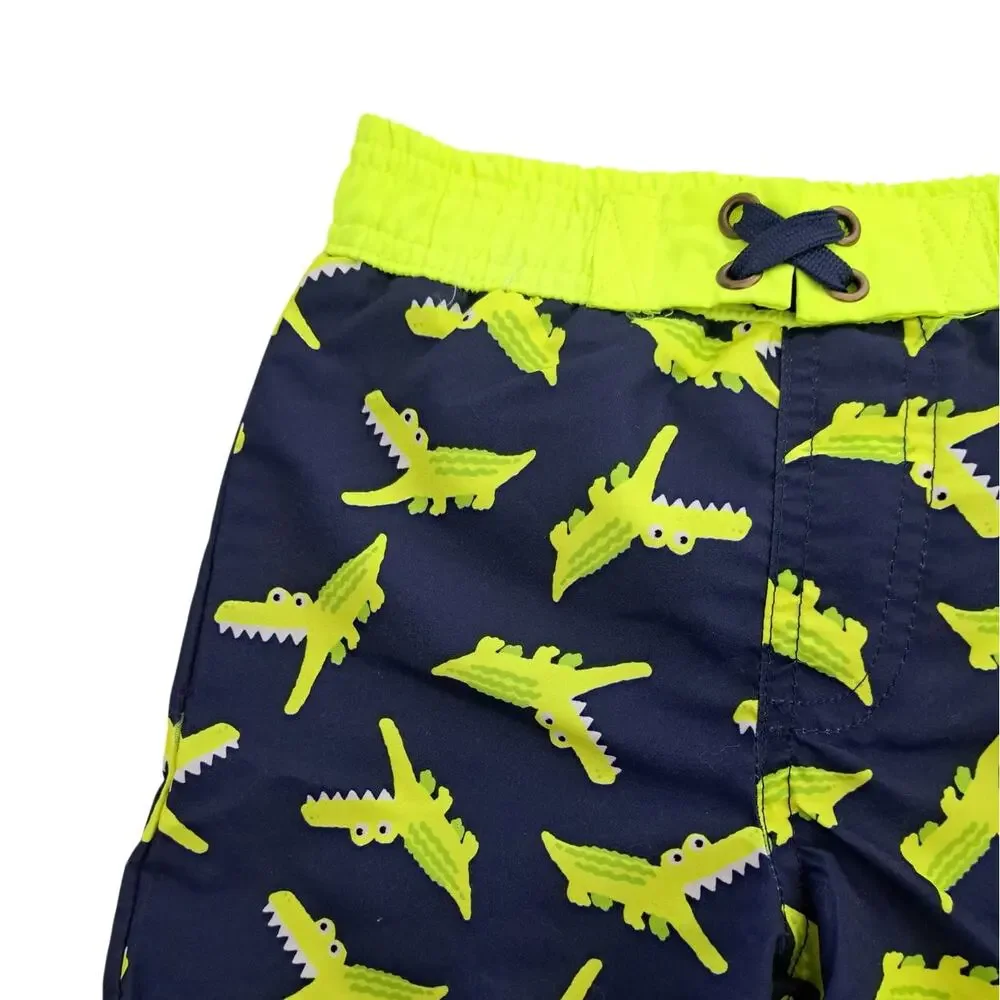 Boy's Navy Neon Yellow Crocodile Two Piece Rash Guard Swim Set 18Months   NWT